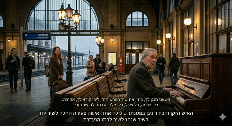 זקן אחד ניגן את אותו שיר בתחנת הרכבת בכל ערב – ערב אחד צעירה החלה לשיר יחד איתו.